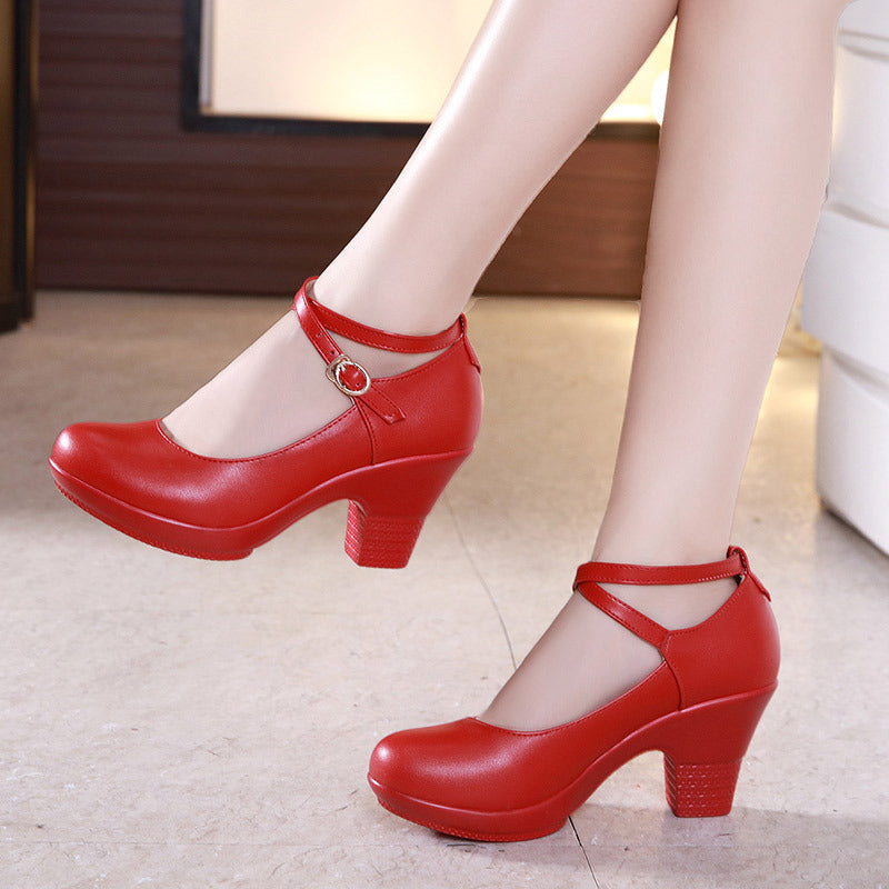 Chaussures de danse d'extérieur à talon épais, chaussures de danse à talon haut, chaussures de danse carrée à talon moyen, chaussures de défilé Cheongsam pour femmes