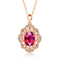Silver Plated Rose Gold Pigeon Blood Red Necklace