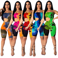 Printed Neckline Open Back Sexy Jumpsuit Spring