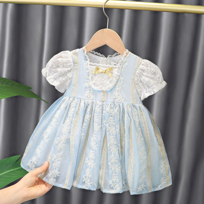 Children''s Summer MeshSummer New Dress Princess Korean Style girl''s Round Neck Skirt