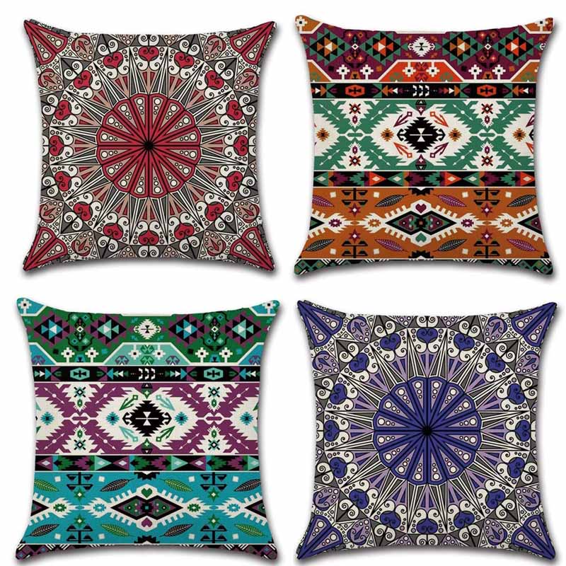 Housses de coussin carrées décoratives en coton et lin motif Datura – Lot de 4 housses de coussin 45 x 45 cm