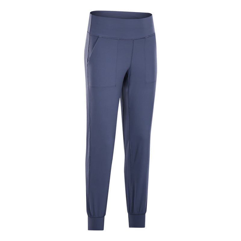 Nude Hip Pockets Loose Cropped Trousers Women's Running Yoga Fitness Gym Pants
