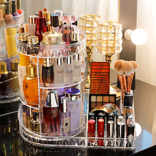 Boîte de rangement de cosmétiques Transparente Rotative de bureau Non-acrylique Coiffeuse Rouge à lèvres Produit de soin de la peau Rangement