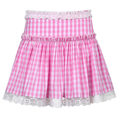 Jupe Plissée Courte Sexy Femme Taille Haute À Carreaux Et En Dentelle