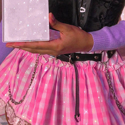 Jupe Plissée Courte Sexy Femme Taille Haute À Carreaux Et En Dentelle