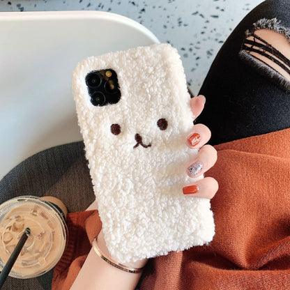 Plush Embroidery Cartoon Bear iPhone Case – Cute Soft TPU Cover | iPhone 7–11