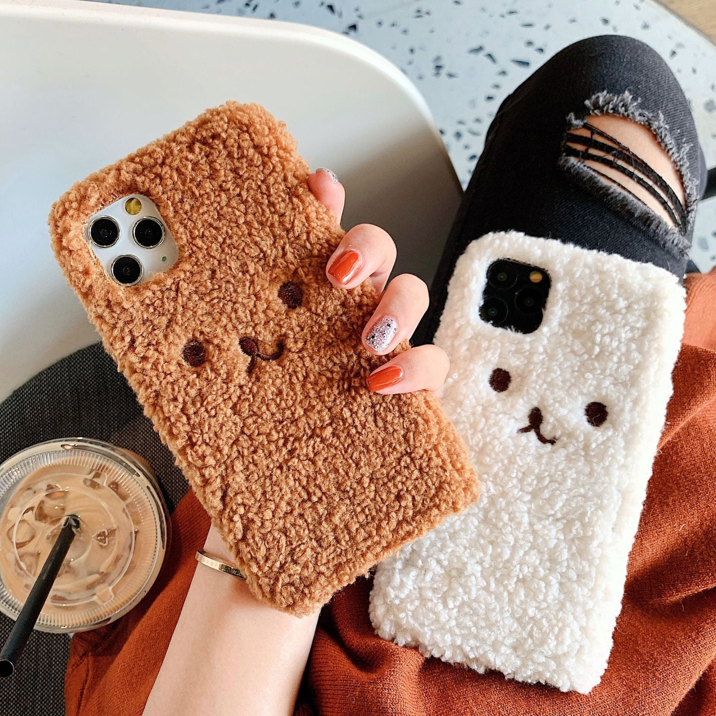 Plush Embroidery Cartoon Bear iPhone Case – Cute Soft TPU Cover | iPhone 7–11