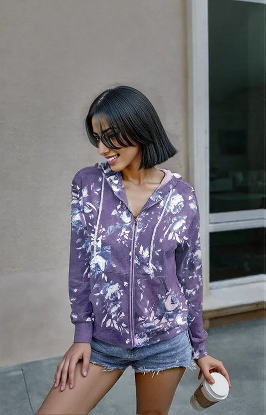 New Products Source Autumn  American Tie-Dye Printed Zipper Hooded Jacket Women WT203S3075