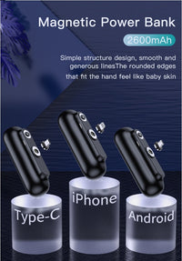 Pocket Portable Magnetic With Plug Capsule Power Bank 2600 Mah Three-In-One Magnetic Mobile Power Customization