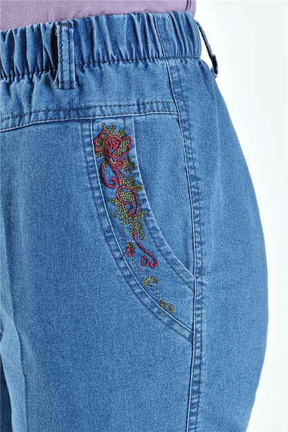 Stretch Thin Pants Elastic Waist Copped Trousers Shorts