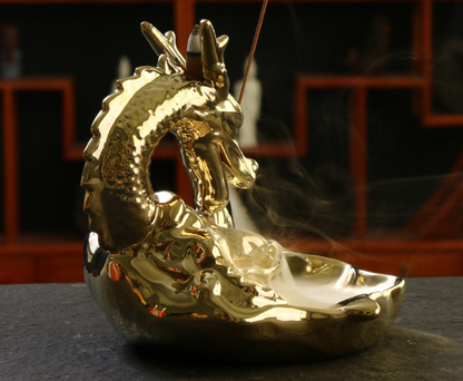 Ceramic Large Smoke Backflow Aromatherapy Burner Matte Golden Carp Hualong Xiangdao Creative Ornaments Sandalwood Burner