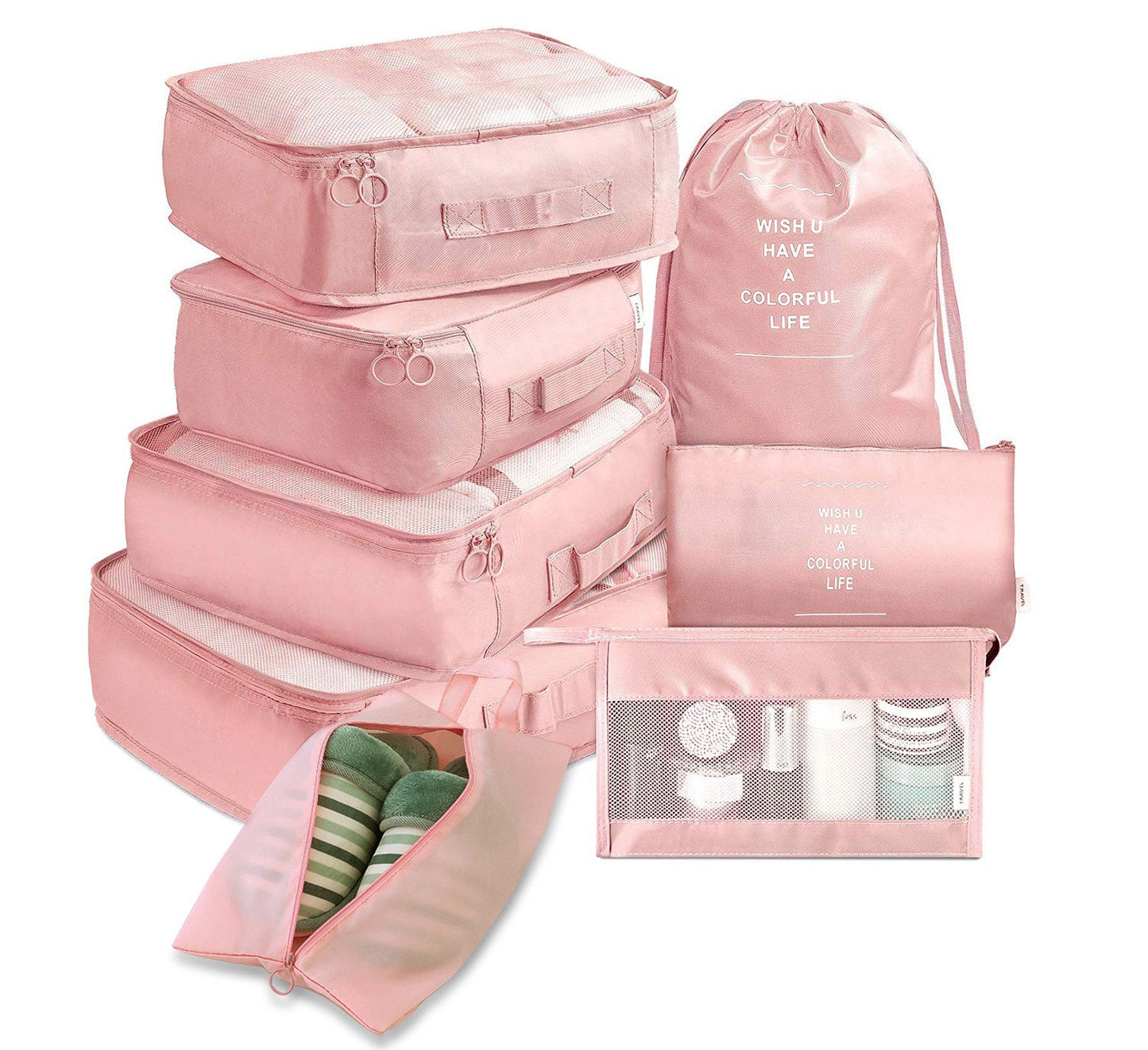 Lot de 8 sacs de rangement pour bagages, organisateurs de voyage pour vêtements, sous-vêtements et chaussures, cubes d'emballage