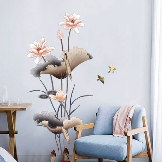 Chinese Lotus Flower Wall Sticker – Waterproof Self-Adhesive Home Décor Mural