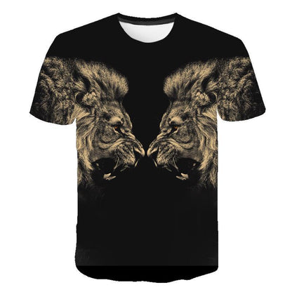 Urban Safari Men's Lion T-Shirt - 3D Printed Animal Graphic Tee, Gold/Black Streetwear, Short Sleeve Crew