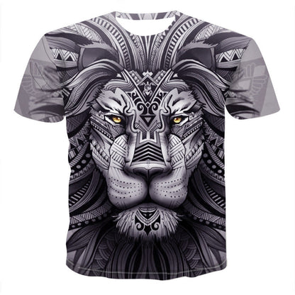 Urban Safari Men's Lion T-Shirt - 3D Printed Animal Graphic Tee, Gold/Black Streetwear, Short Sleeve Crew