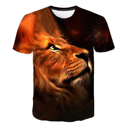 Urban Safari Men's Lion T-Shirt - 3D Printed Animal Graphic Tee, Gold/Black Streetwear, Short Sleeve Crew