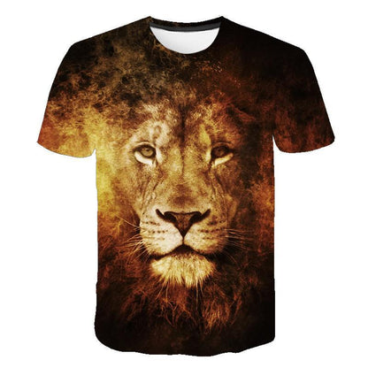 Urban Safari Men's Lion T-Shirt - 3D Printed Animal Graphic Tee, Gold/Black Streetwear, Short Sleeve Crew
