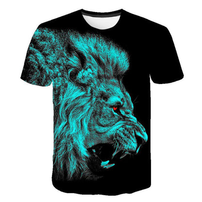 Urban Safari Men's Lion T-Shirt - 3D Printed Animal Graphic Tee, Gold/Black Streetwear, Short Sleeve Crew