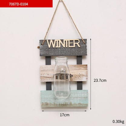 Creative Plant Glass Vase Pastoral Wall Hanging Wooden Flower Arrangement Light Decoration Living Dining Room Glass Vase Wood