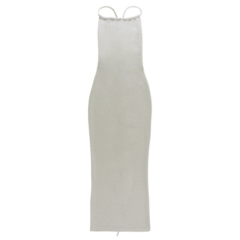 Robe longue moulante en soie à col halter sexy – Tenue de soirée élégante