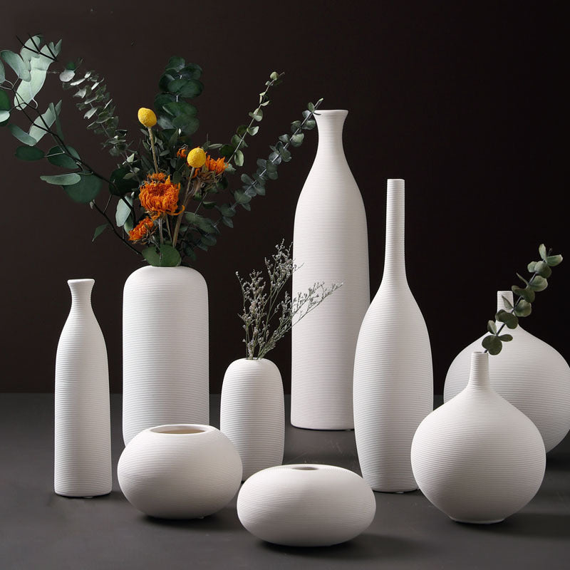 Ornements de vase en céramique blanche modernes et minimalistes, créatifs, de style européen, pour arrangements floraux, fleurs séchées et fleurs artificielles, décoration d'intérieur, vente en gros