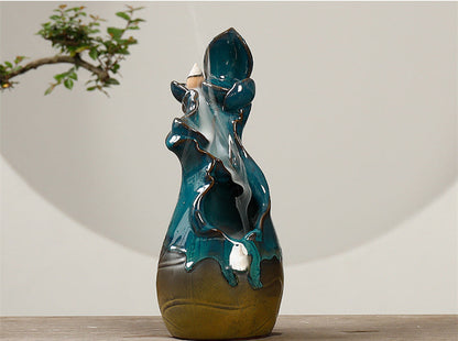 Ceramic Ornamental Smoke Backflow Aromatherapy Furnace Creative Green Lotus And Lotus Dance Incense Crafts