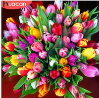 Huacan Full Square   Round Diamond Painting 5D Tulip Diy Diamond Embroidery Mosaic Flower Craft Home Decor