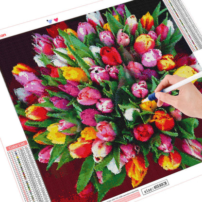 Huacan Full Square   Round Diamond Painting 5D Tulip Diy Diamond Embroidery Mosaic Flower Craft Home Decor
