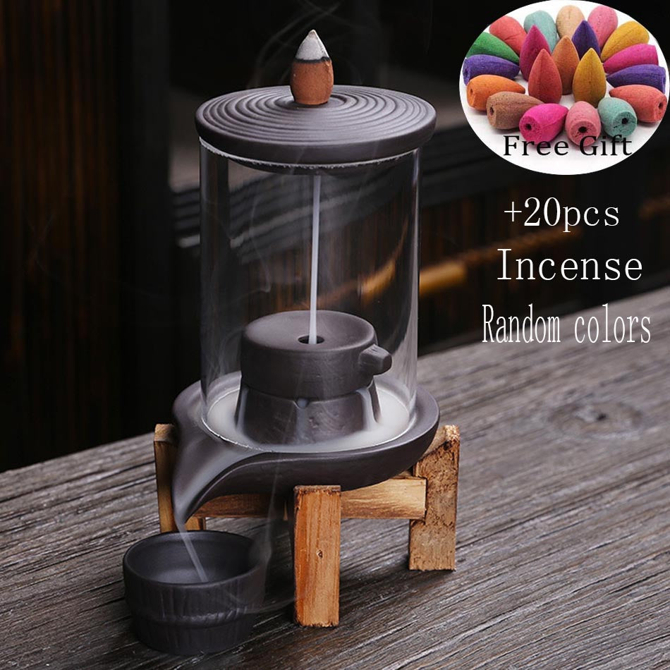 Brûleur d'encens en céramique fait à la main Cascade de fumée à refoulement Brûleur d'encens Décoration de salon Porte-encens Décoration Feng Shui