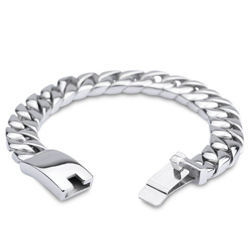 Bracelet à maillons épais européens et américains pour hommes, style coréen, en acier titane, couleur or, résistant à la décoloration