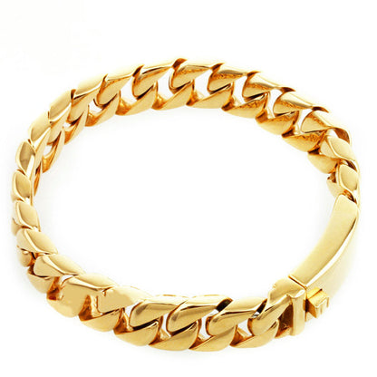 Bracelet à maillons épais européens et américains pour hommes, style coréen, en acier titane, couleur or, résistant à la décoloration