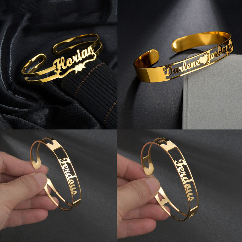 Bracelet en acier inoxydable doré avec alphabet, bracelet fin tendance "Love"