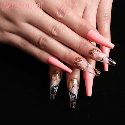 Artistic Pink Smoke Pattern Fake Nail Patch, Long Coffin Type A European And American Ballet Type A Boxed