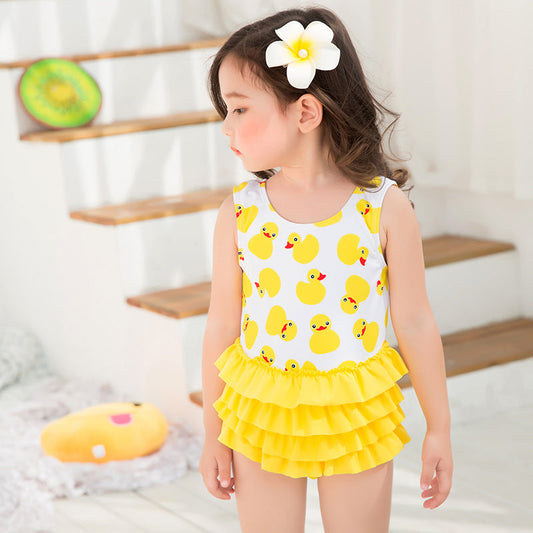 Maillot de bain nouveau maillot de bain pour enfants caneton une pièce maillot de bain imprimé dessin animé bébé fille