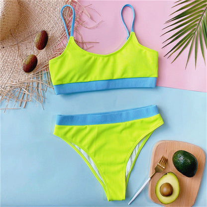 Women's High Waist Bikini Sexy Rib S-XL Two-Piece Set