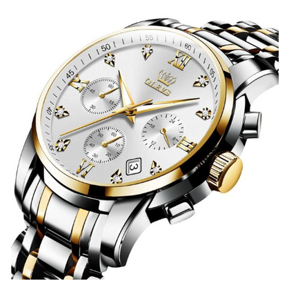 Montres Homme de Luxe, Chronographe en Acier Inoxydable, Étanche, Quartz, Date, Cadran Bleu, Relogio Masculino