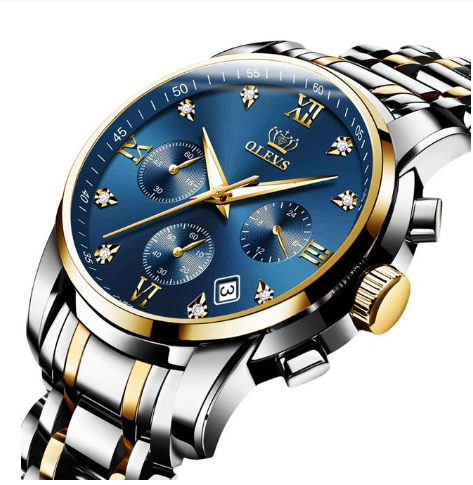 Montres Homme de Luxe, Chronographe en Acier Inoxydable, Étanche, Quartz, Date, Cadran Bleu, Relogio Masculino