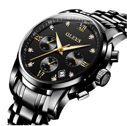 Montres Homme de Luxe, Chronographe en Acier Inoxydable, Étanche, Quartz, Date, Cadran Bleu, Relogio Masculino