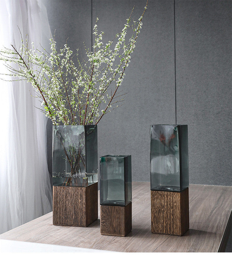 Wood Color Tansparent Glass Vase Combination Flower Arrangement