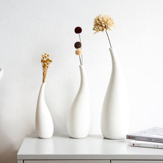 Jarrón con forma de gota de agua blanca, modelo moderno y sencillo, cerámica para sala, adornos de flores secas.