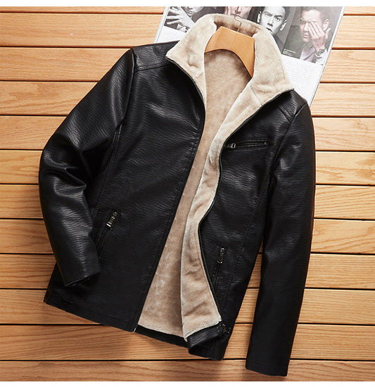 Blouson en cuir épais et doublé pour homme - Grande taille