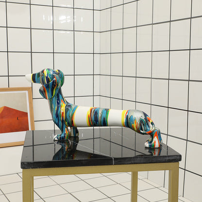 Artisanat en résine colorée Chien teckel de dessin animé