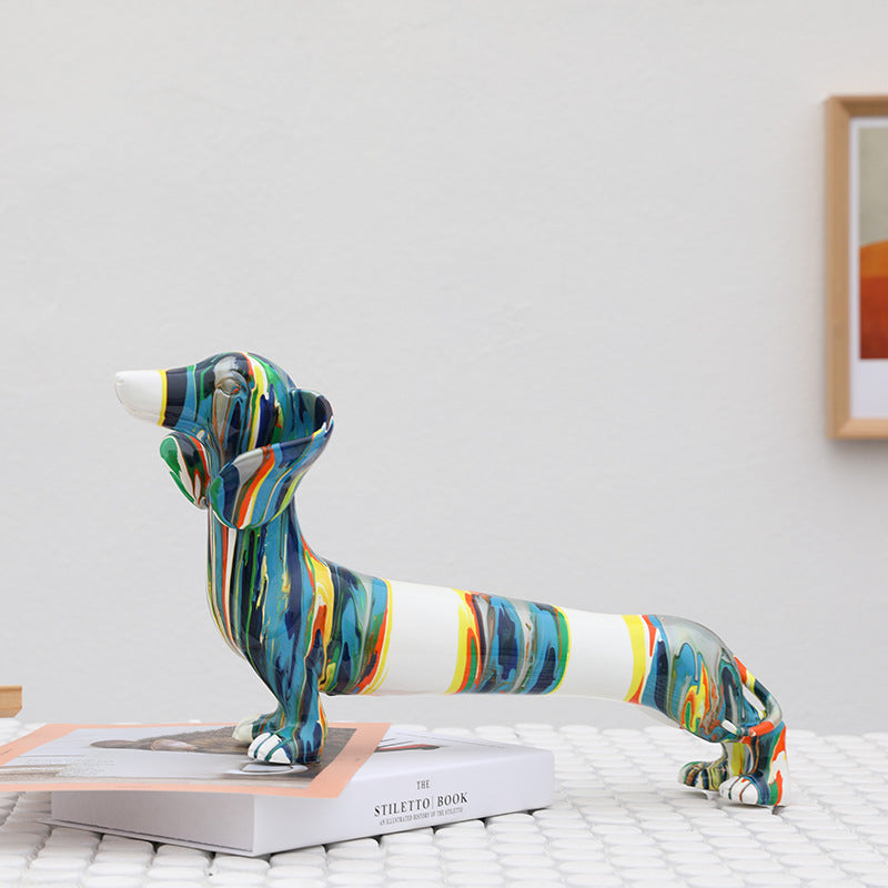 Artisanat en résine colorée Chien teckel de dessin animé