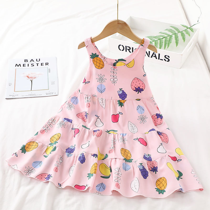 Vestido de Verano para Niña Pequeña, Vestido de Princesa con Tirantes, Vestido de Niña Pequeña de Algodón y Seda