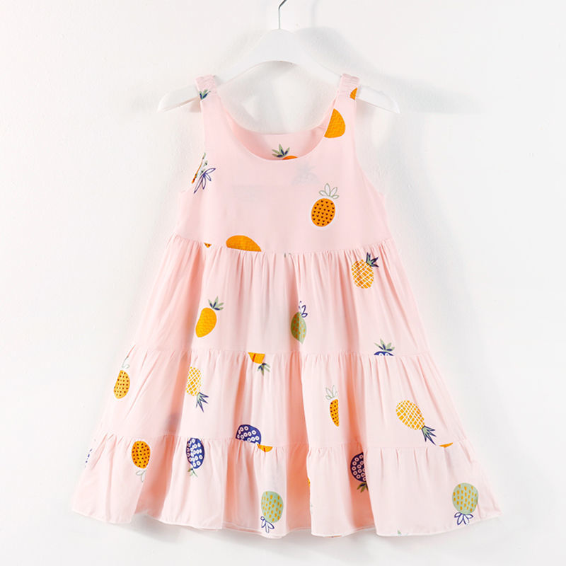 Vestido de Verano para Niña Pequeña, Vestido de Princesa con Tirantes, Vestido de Niña Pequeña de Algodón y Seda