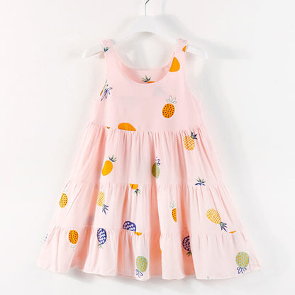 Vestido de Verano para Niña Pequeña, Vestido de Princesa con Tirantes, Vestido de Niña Pequeña de Algodón y Seda