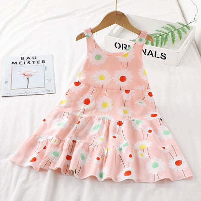 Vestido de Verano para Niña Pequeña, Vestido de Princesa con Tirantes, Vestido de Niña Pequeña de Algodón y Seda