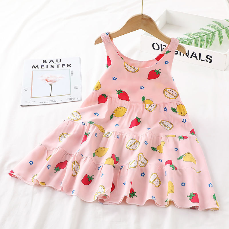 Vestido de Verano para Niña Pequeña, Vestido de Princesa con Tirantes, Vestido de Niña Pequeña de Algodón y Seda