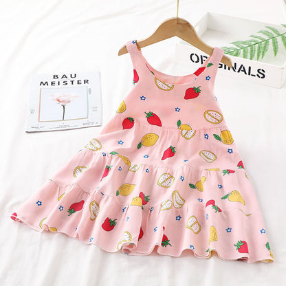 Vestido de Verano para Niña Pequeña, Vestido de Princesa con Tirantes, Vestido de Niña Pequeña de Algodón y Seda