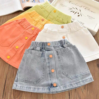 Foreign Girl''s Candy Color Versatile Cotton Small Waist Skirt Korean